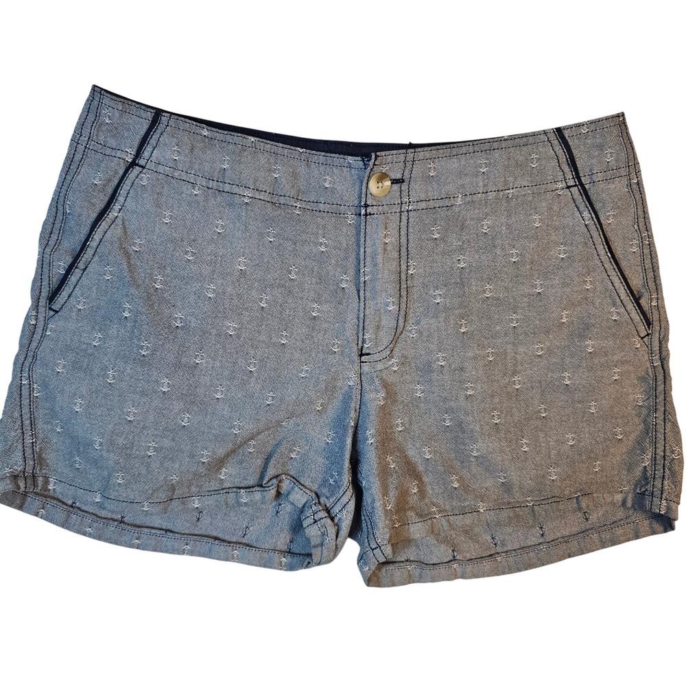 Columbia Womens BlueAnchor Embroidered ShortsSize 10 Nautical Chambray 4" Inseam